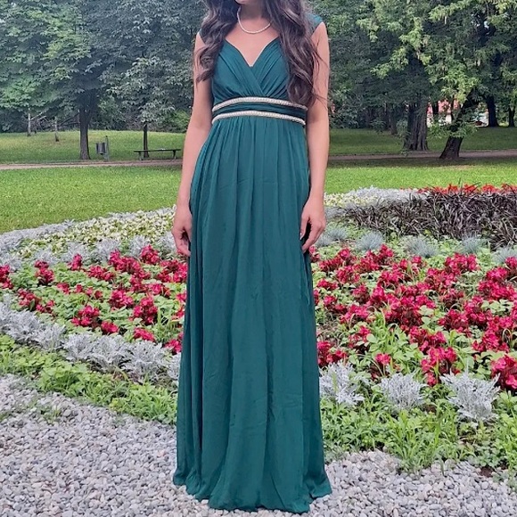 New Ever Pretty Sleeveless Grecian Bridesmaid Dress Gown Green Gold Holiday 14 - Picture 1 of 13